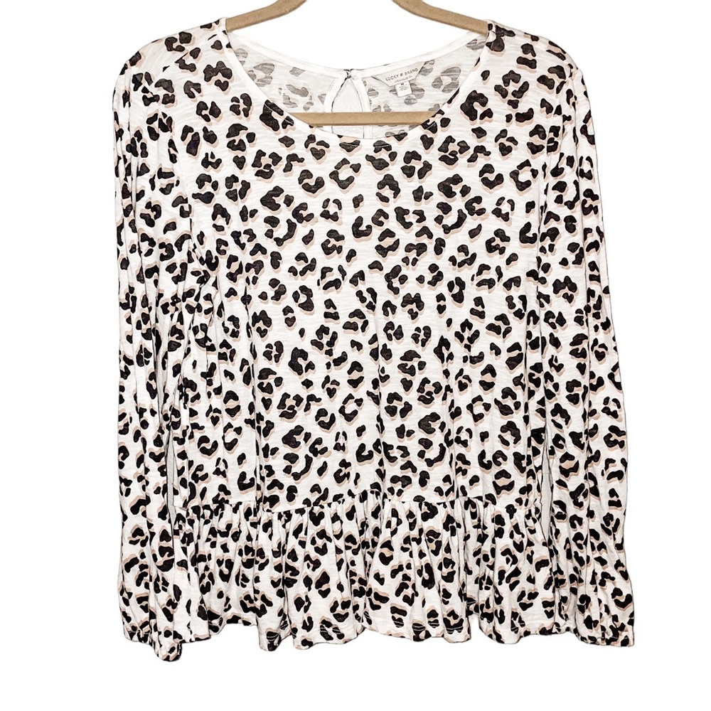 Lucky Brand Leopard Print Ruffle Hem Long Sleeve Top
